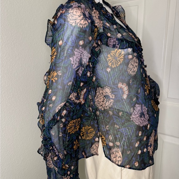 Veronica Beard Floral Ruffle V-Neck Blouse - Picture 6 of 16